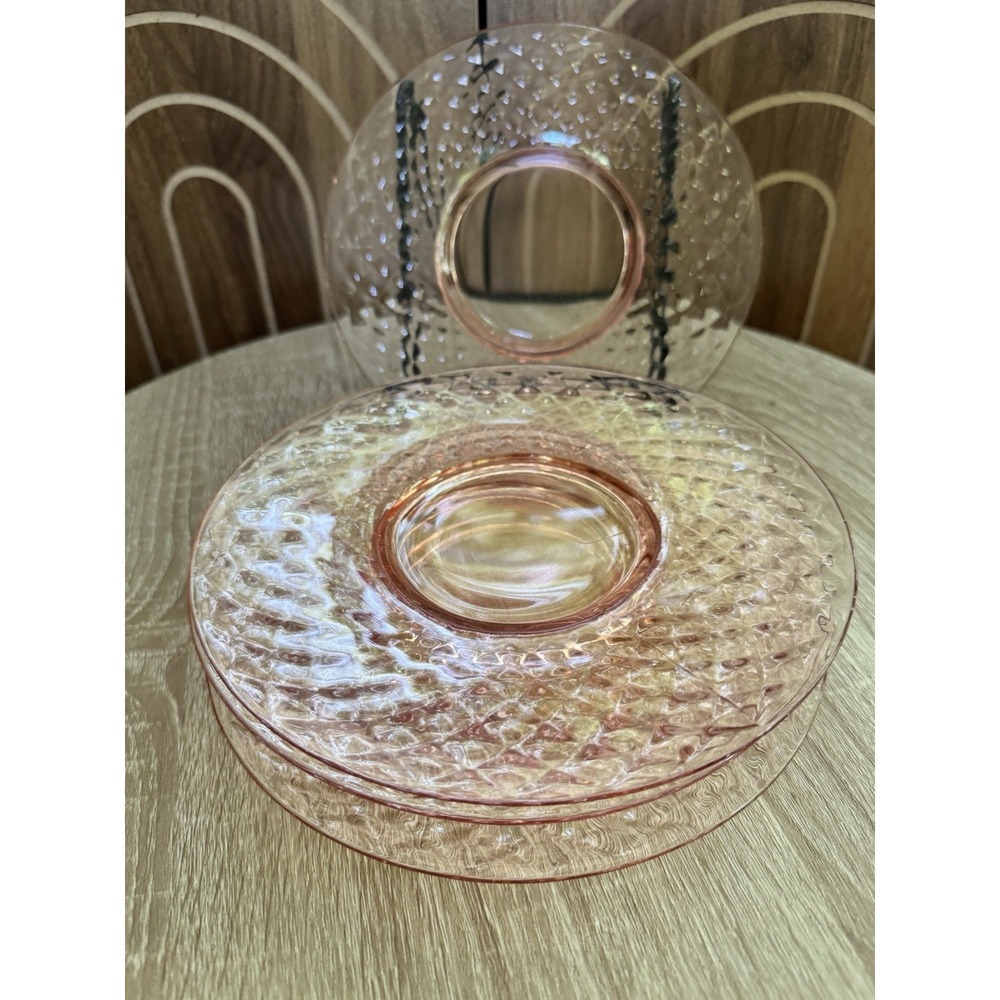 Vintage Imperial Glass Diamond Quilt Pattern Luncheon Plate Pink Lot Of 4
